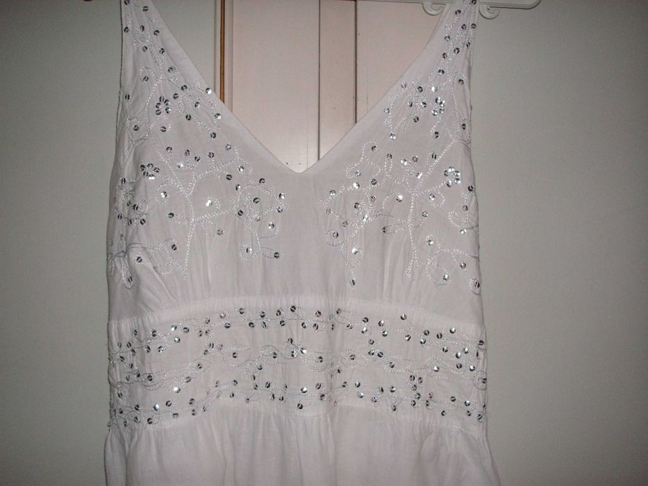 Vestido de Verão Branco e Verde e Branco Algodão ( Índia )