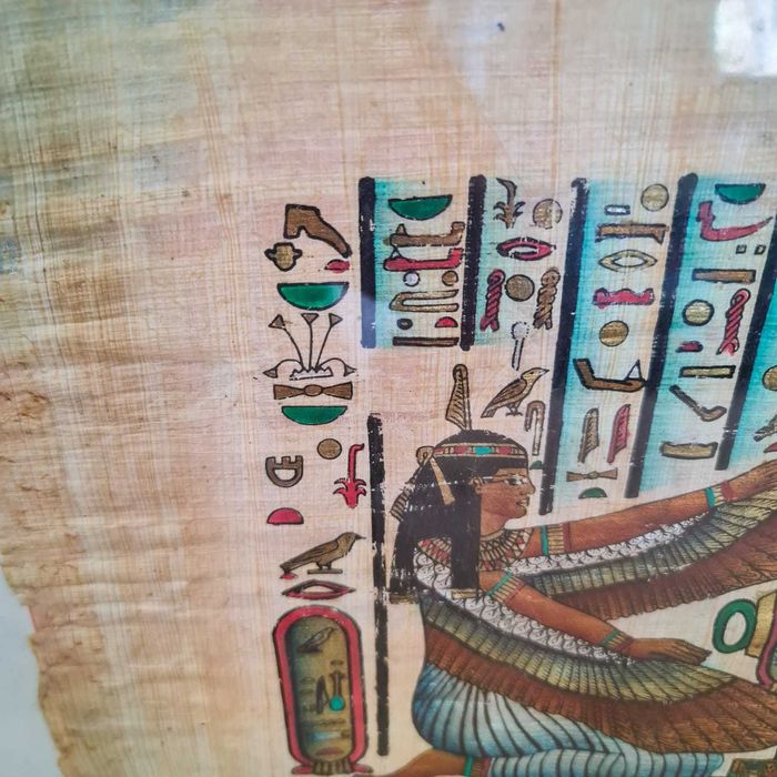 Pintura Egípcia em Papiro Autêntico – Ísis e Hathor / Nefertari