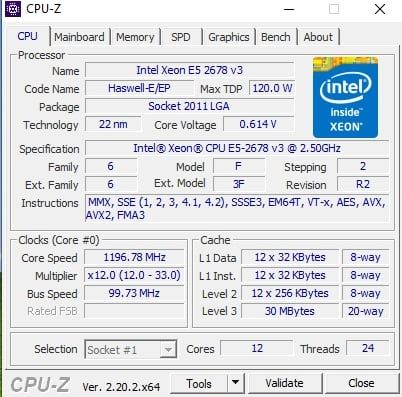 Intel Xeon E5 2678v3, 32 GB RAM, Huanazhni X99 TF