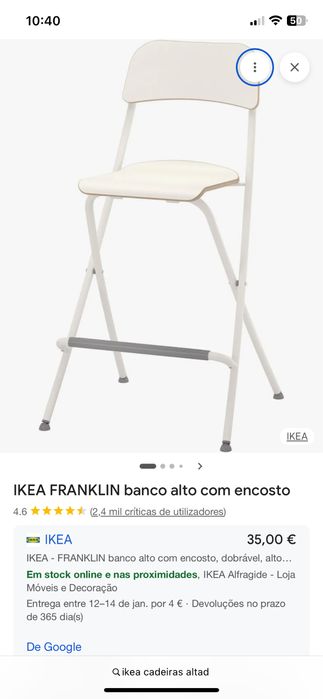 IKEA FRANKLIN banco alto com encosto