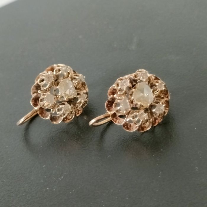 Stare złote kolczykiz diamentami - Francja