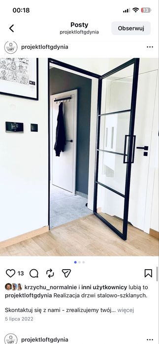 Drzwi przesuwne loftowe stalowo-szklane na wymiar – producent