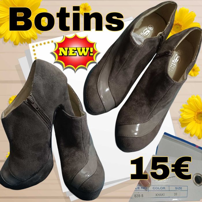 Botins castanho em imitação de pele