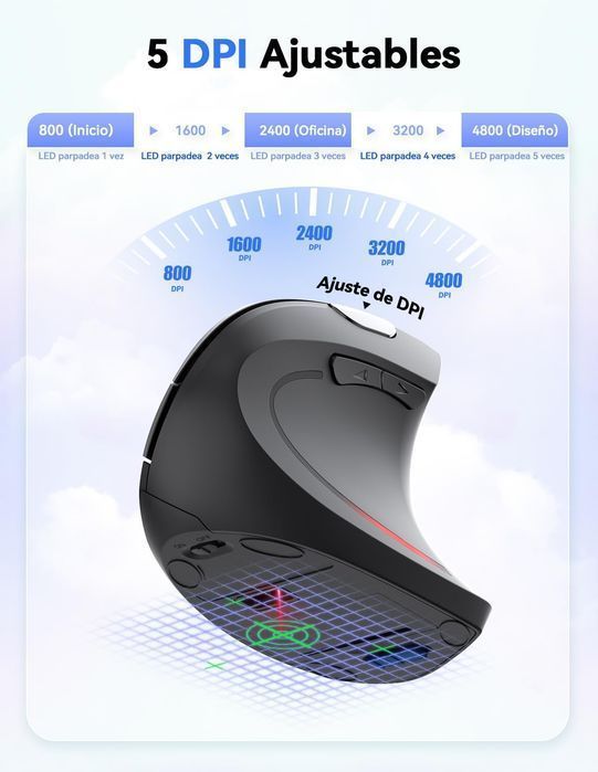 Ergonomiczna mysz pionowa TECKNET 2,4 G, cicha, 4800 dpi, 6 przycisków