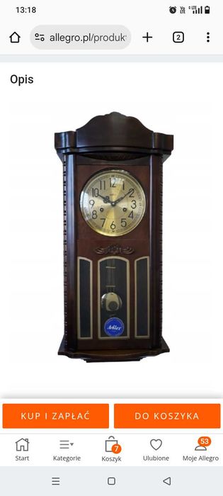 Zegar nakręcany mechaniczny Adler 11002 orzech. Nowy