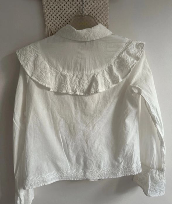 Koszula biała długi rękaw hafty bawełna falbanki boho Reserved xs