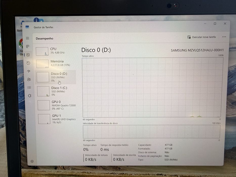 Portátil Lenovo Workstation P15 15.6” i7 10850H 32GB RAM 2x512GB NVME GPU NVidia Quadro T2000 4GB
