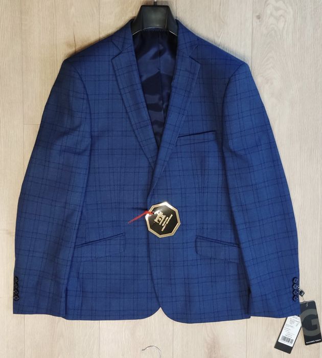 Granatowy garnitur w kratę  Giacomo Conti Nowy! Wyprzedaż - 60%. Szybk