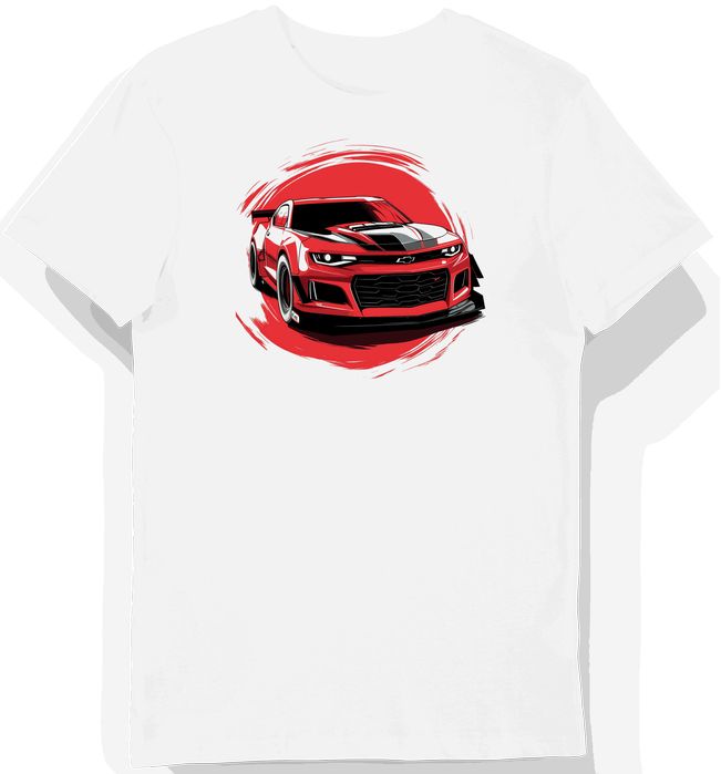 Koszulka męska biała z dynamicznym motywem NASCAR Camaro 3XL