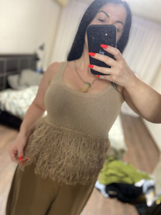 Топ с бахромой ZARA s соломенный /беж