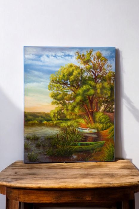 Картина маслом. Пейзаж з човном