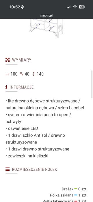 Witryna Dąb naturalny podświetlana
