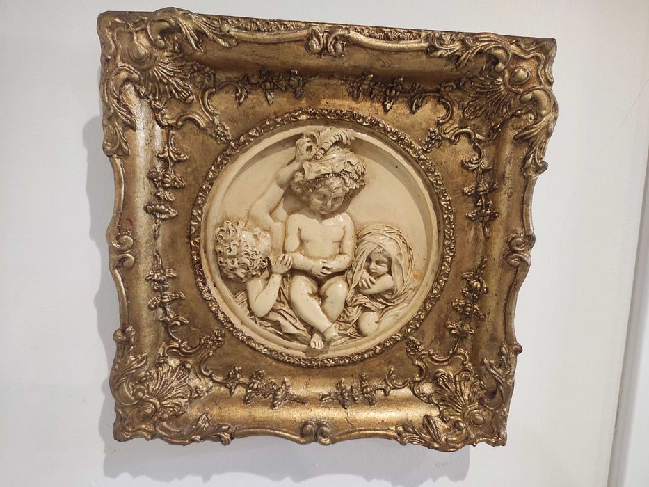 Quadro conjunto de dois quadros moldura folha de ouro mármore de pedra
