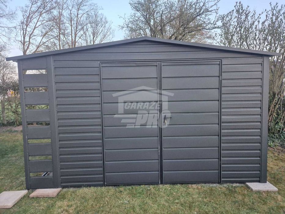 Schowek domek ogrodowy  4x3,5 + wiata 0,5m Brama Antracyt Dach GP602