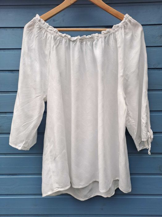Bluzka carmen Greenpoint biała roślinny wzór boho 42 L XL wiskoza