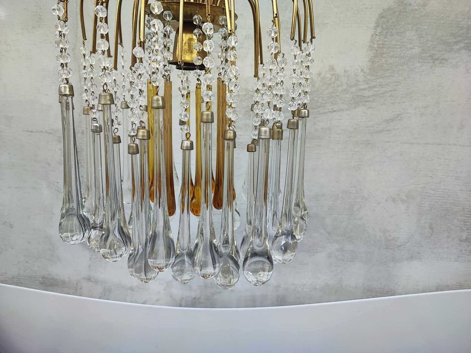 Żyrandol,Murano Massive,mosiężny,lata 70 ub.wieku