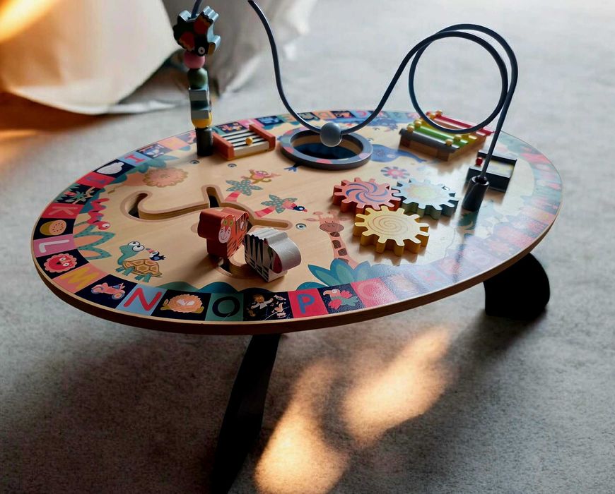 Drewniany stolik edukacyjny 7w1, muzyczny, sensoryczny