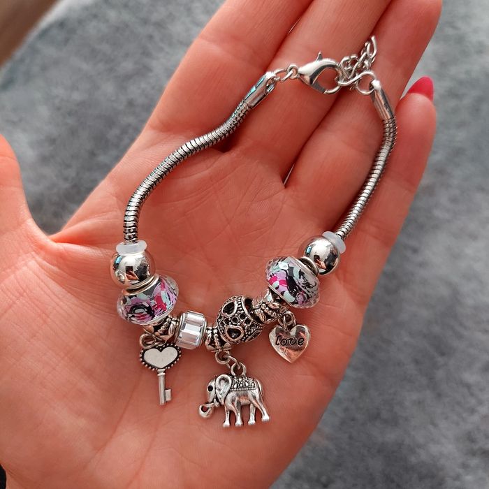 Pandorka kolor srebrny serduszko love słoń kluczyk charmsy