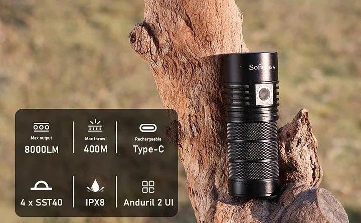 Sofirn SP36PRO 8000Люмен, 423м, USB Type-C, комплект з АКБ 3*18650