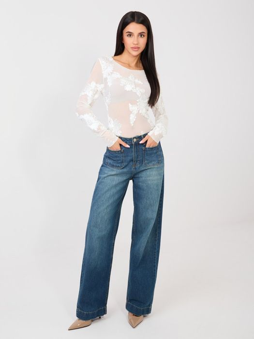 Biała bluzka damska siateczkowa z haftem kwiatowym elegancka