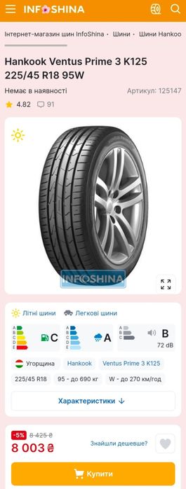 Пара 225/45r18 Hankook | 2021 | Hungary | Преміум шини | Ідеальні/2шт