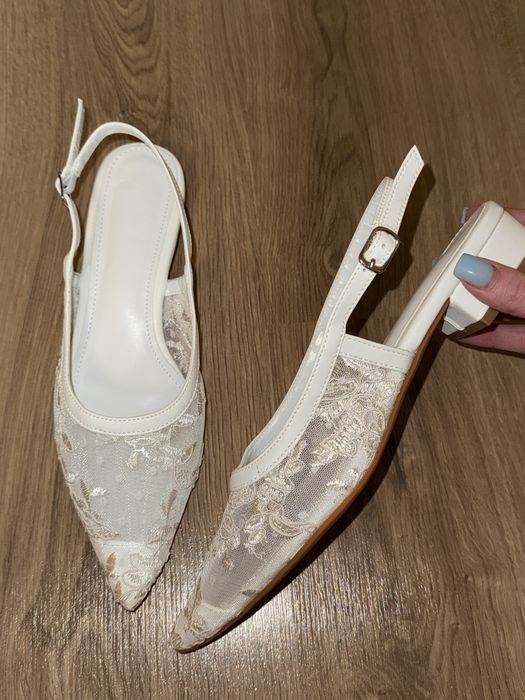 Балетки слінгбеки туфлі мереживні білі