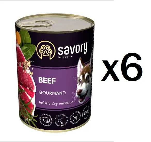 Упаковка вологого корму для собак  Savory 6*800 г яловичина