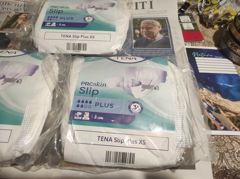 Продам урологические подгузники TENA Slip Plus XS (ProSkin, FeelDry Advanced)  6 крапель. Остаток – 3 штуки.