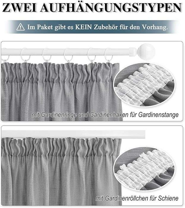 Zasłony z lnianą strukturą na taśmie 140x220 cm 2 szt ciemnoszare