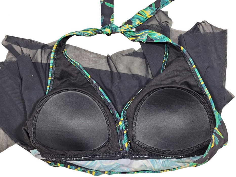 Strój kostium kąpielowy 38,M bikini tiul wzór liście BonPrix komplet