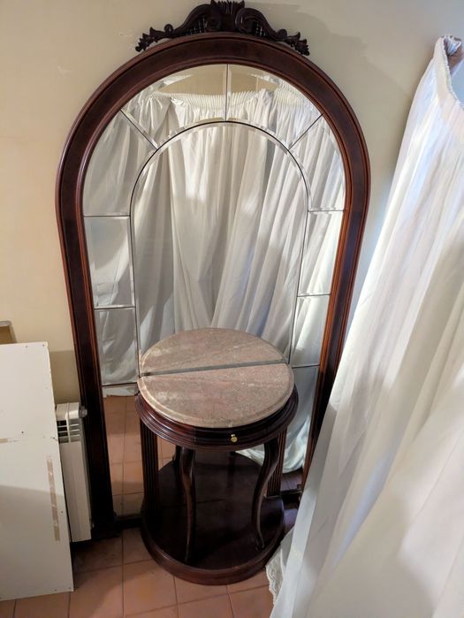 Movel de entrada com espelho e gaveta com pedra de mármore