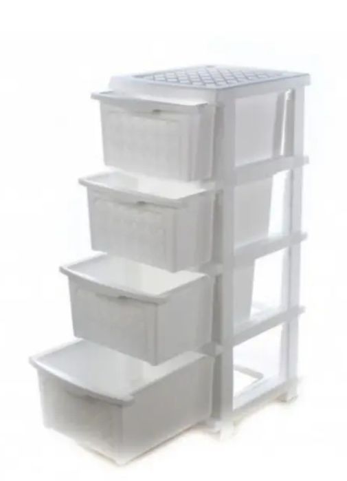 Пластиковый белый  органайзер на 4 ящика для школьных аксессуаров