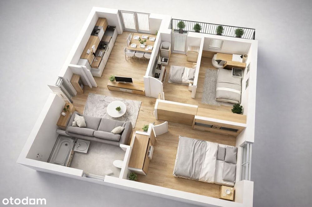 Nowoczesne 3 pokoje 53 m² | 1 piętro | Pompa ciepła | Balkon |