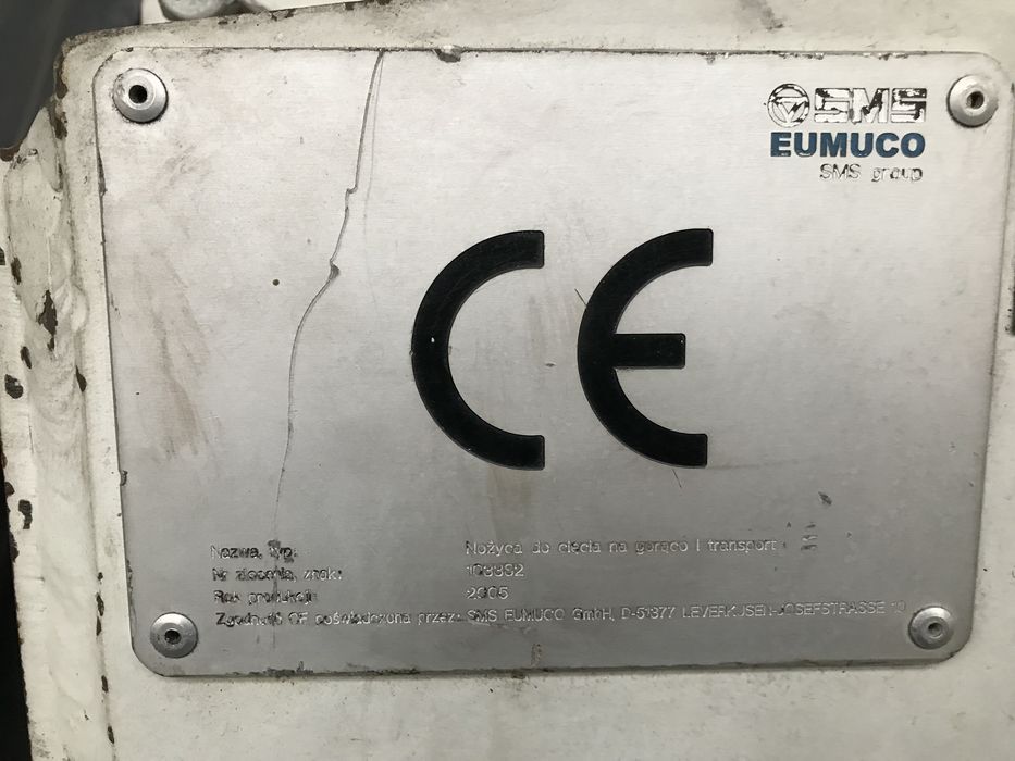 Nożyca hydrauliczna SMS Eumuco do cięcia wlewków na gorąco