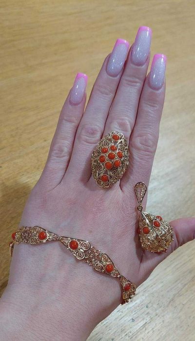 Bransoletka Wisior Pierścień: Złoto 585 plus Koral Piękne wykonanie