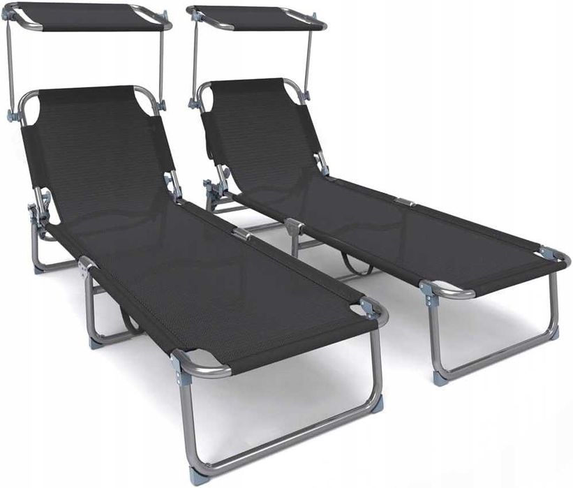 Leżak Ogrodowy metal czarny Vounot Zestaw 2szt 178x57cm