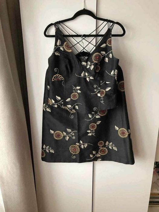Jedwabny komplet Molton r. 40 L Top + Spódnica midi hafty Vintage