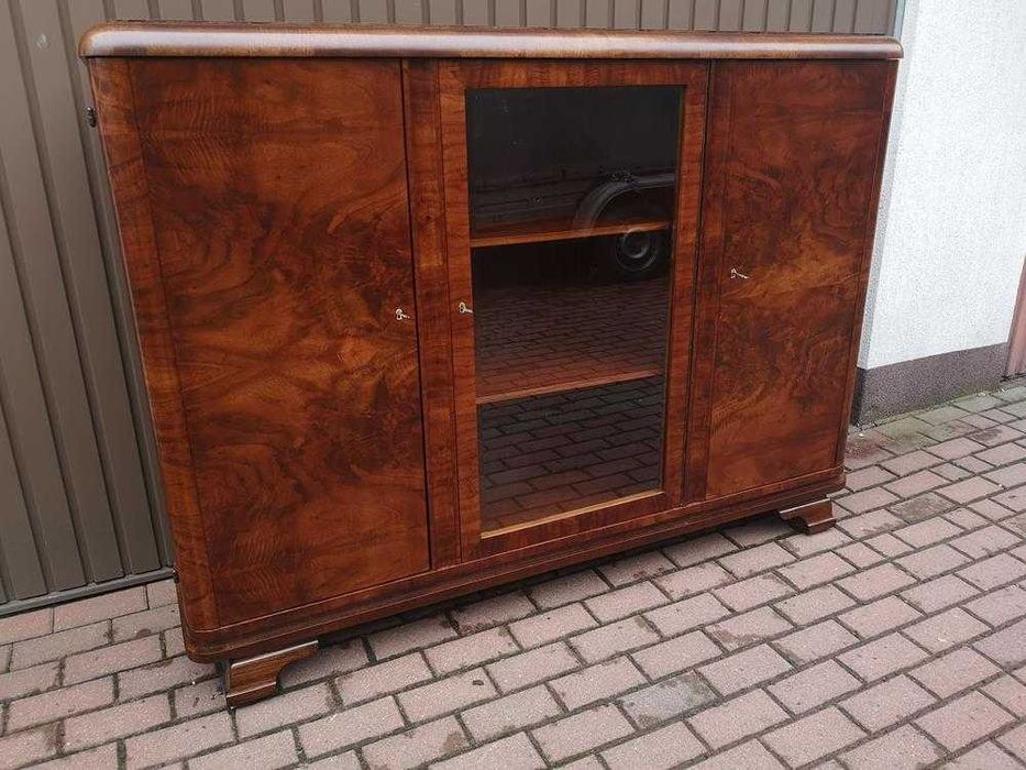Biblioteka Witryna ART-DECO Orzech Zgrabna Stara Antyk Po Renowacji.
