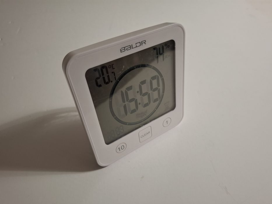 Relógio com temporizador, humidade e temperatura p/ wc duche banheira