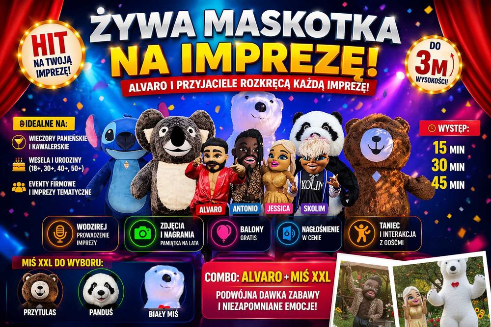 Biały Miś Skolim Alvaro lalka Jessica Panda Stich Blue Koala