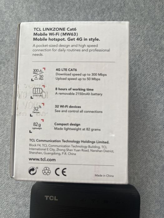 Router bezprzewodowy z 4G TCL Link Zone LTE Cat6 Mobile WiFi MW63VK