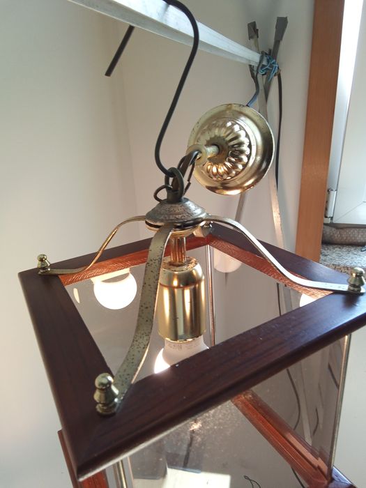 Candeeiro teto cristal e madeira