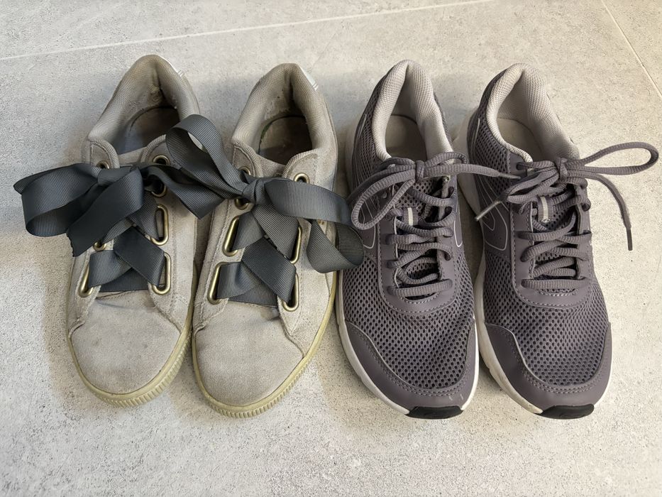 Buty damskie, komplet: Decathlon 38 cm, Puma 37,5 cm
