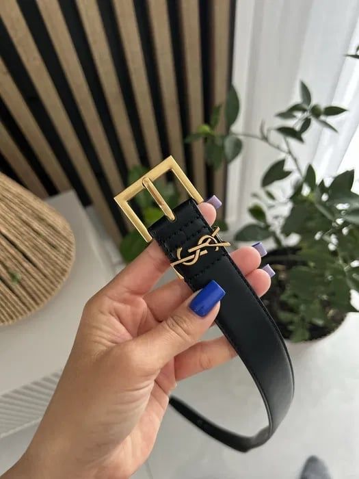 HIT Nowy Skórzany Pasek Damski YSL czarny złoty PREMIUM