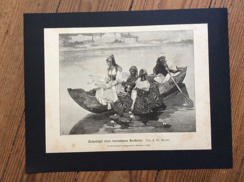 Um passeio de barco feito por uma distinta mulher árabe. Estampa alemã de 1887
