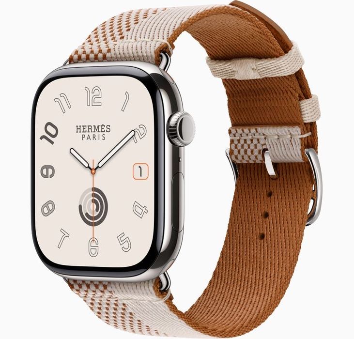 Apple Watch Hermes Series 11 GPS + Cellular 46mm Silver Tit. Case w. Écru Toile H Double Jeu mfc64 + mhxk4
