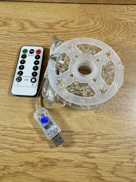 Гирлянда нить мишура 15 м свет теплый и белый, usb, зеленая и серая пр