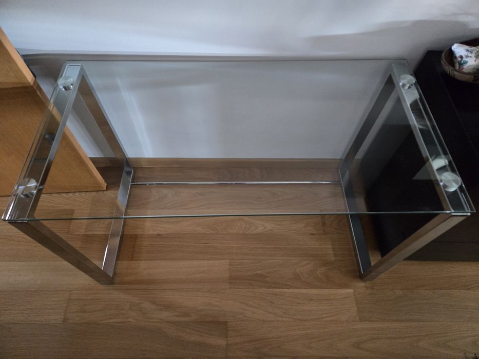 Secretária em Vidro e Aço Inoxidável – Design Moderno
