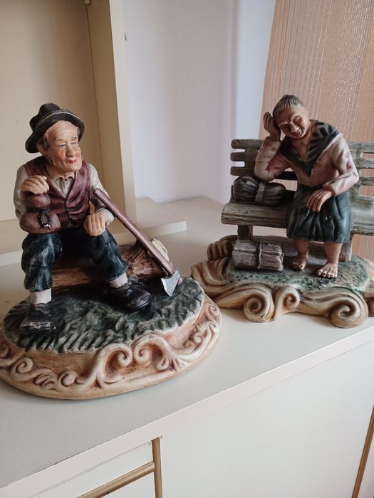 Casal de velhotes em gesso, para decoração