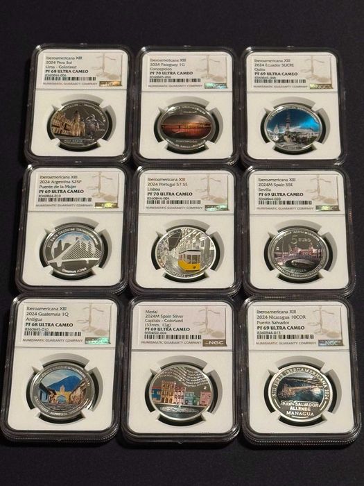 XIII Série Ibero-Americana - Capitais - Prata Proof - Certificada NGC
